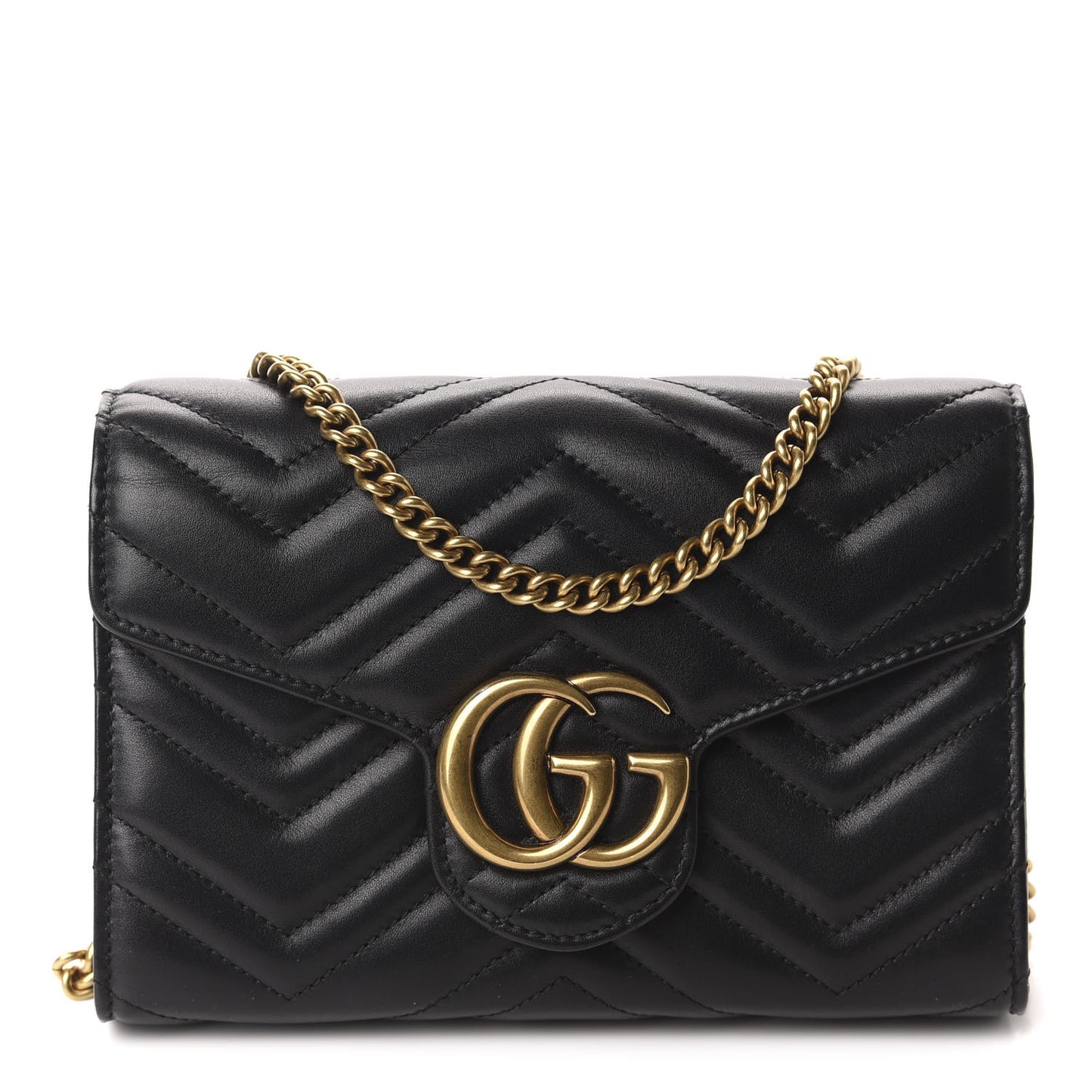 Calfskin Matelasse GG Marmont Chain Wallet Black