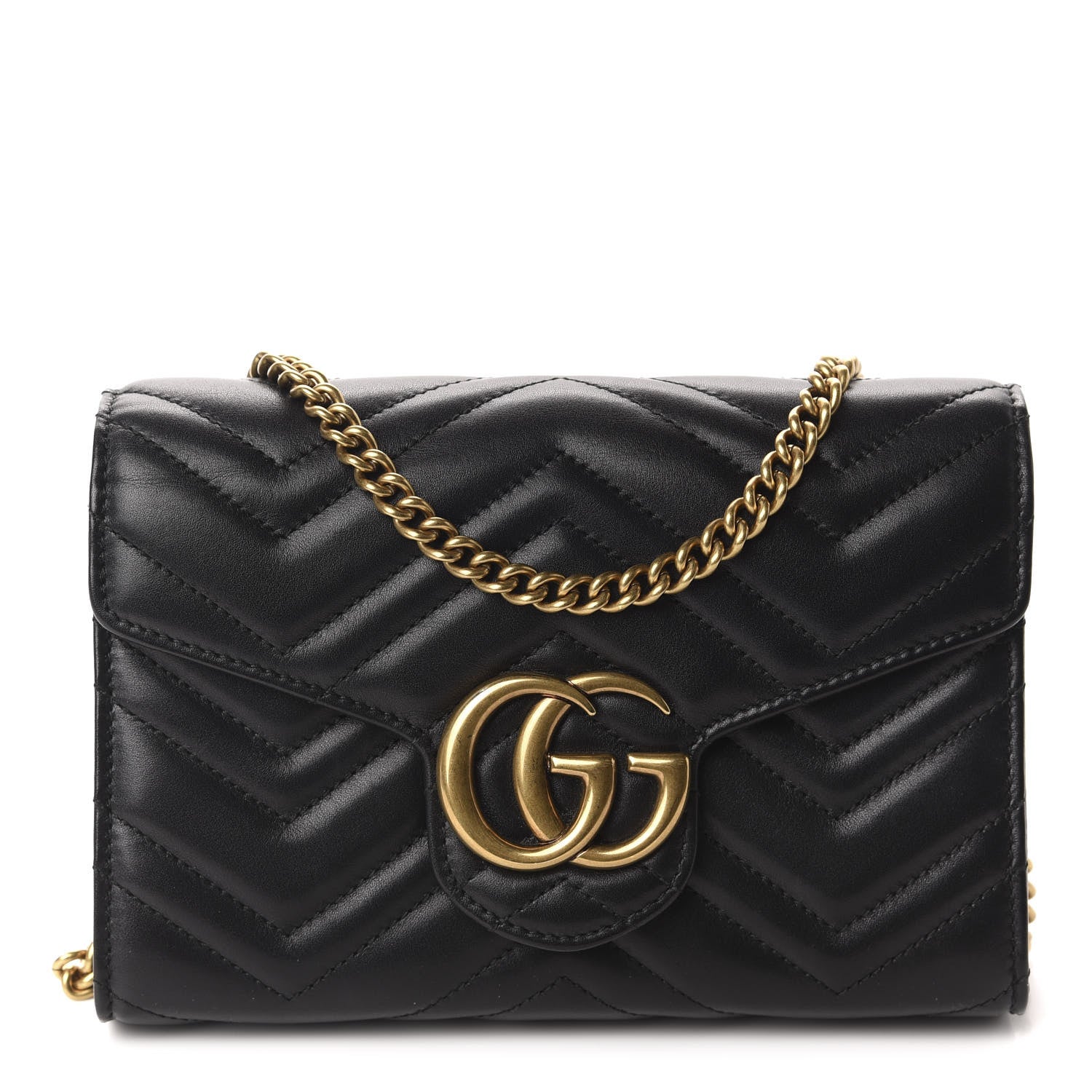 Gucci Calfskin Matelasse GG Marmont Chain Wallet Black 1 of 10