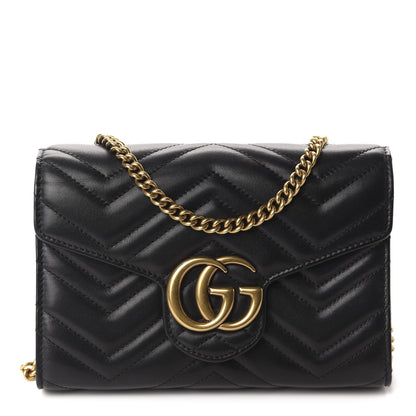 Gucci Calfskin Matelasse GG Marmont Chain Wallet Black 1 of 10