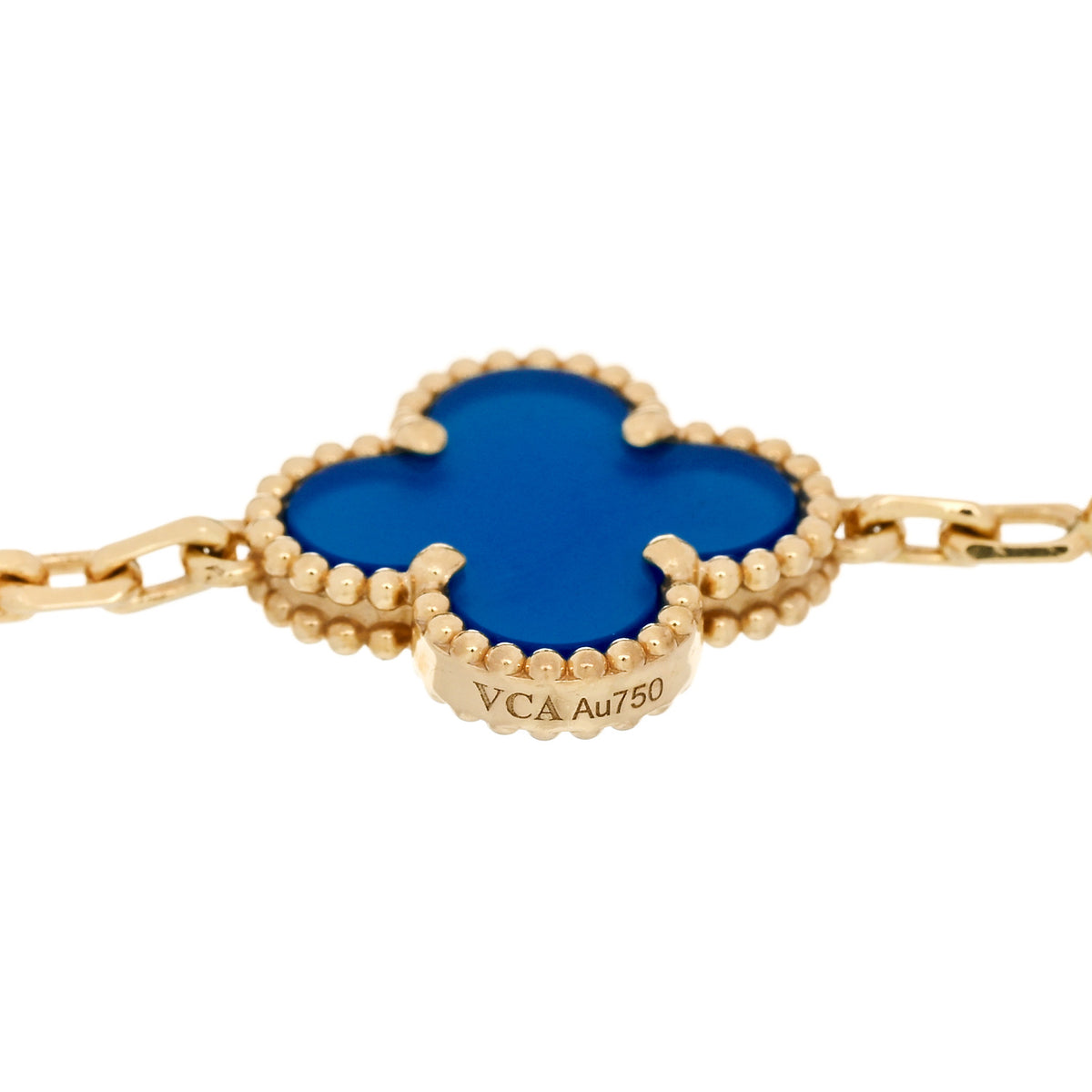 18K Yellow Gold Blue Agate 5 Motifs Vintage Alhambra Bracelet