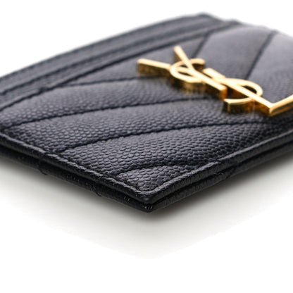 Saint Laurent Grain De Poudre Matelasse Chevron Monogram Credit Card Case Black 9 of 10