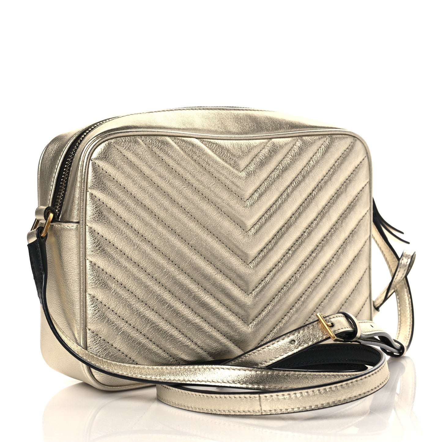 Metallic Calfskin Matelasse Monogram Lou Camera Bag Platino