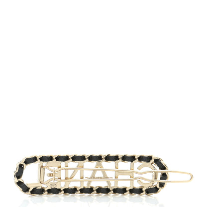 Chanel Metal Lambskin Vintage Allure Logo Hair Clip Black Gold 3 of 6