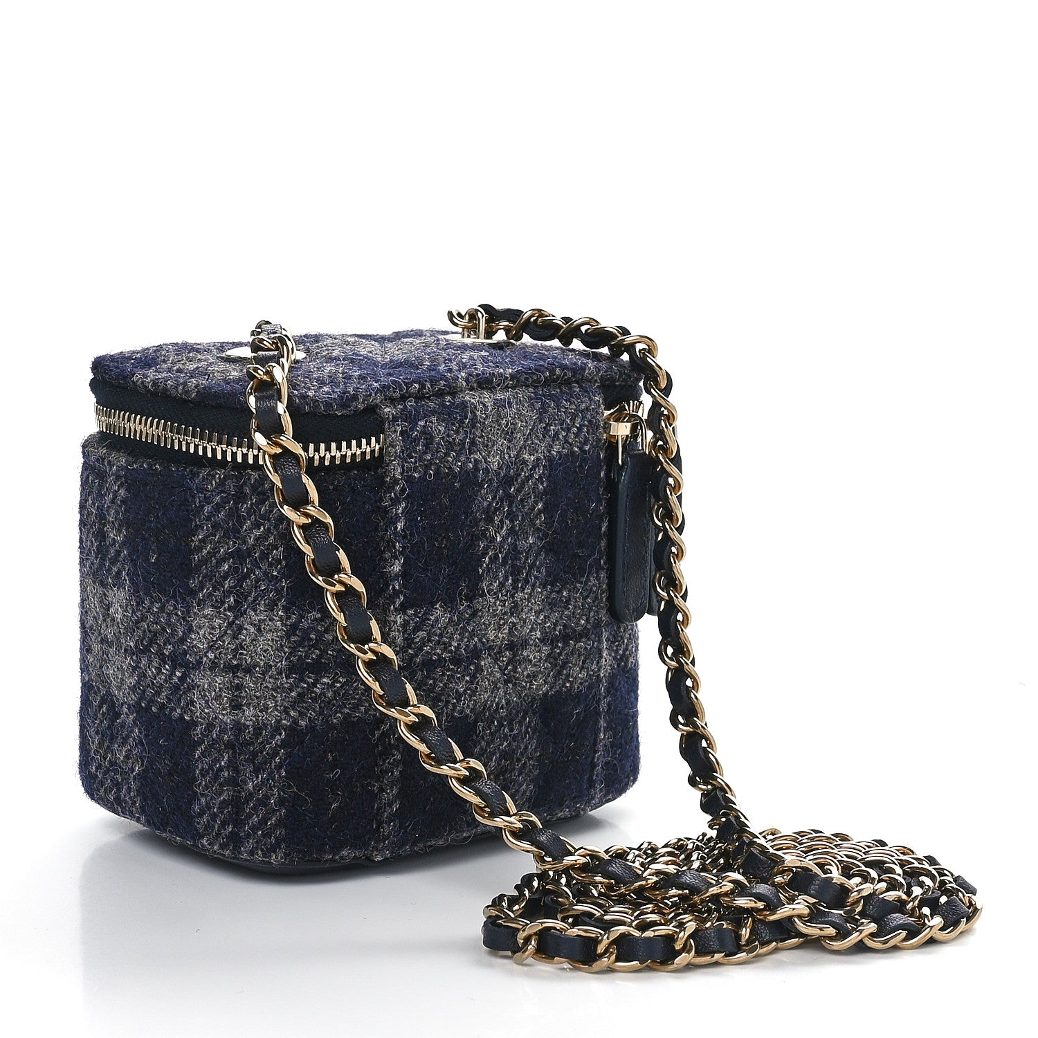 Chanel Wool Plaid Quilted Mini Vanity Case With Chain Blue 2 of 12