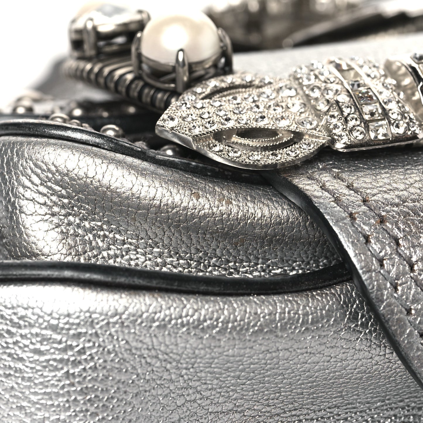 Goatskin Madras Soft Calfskin Crystal Embellished Dahlia Shoulder Bag Chrome