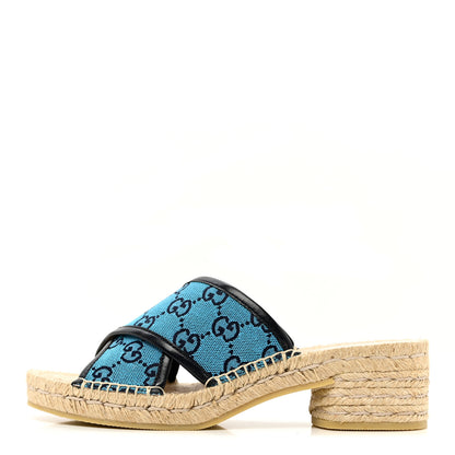 Gucci Monogram Multicolor Criss Cross Espadrille Sandals 38 Light Blue 1 of 12