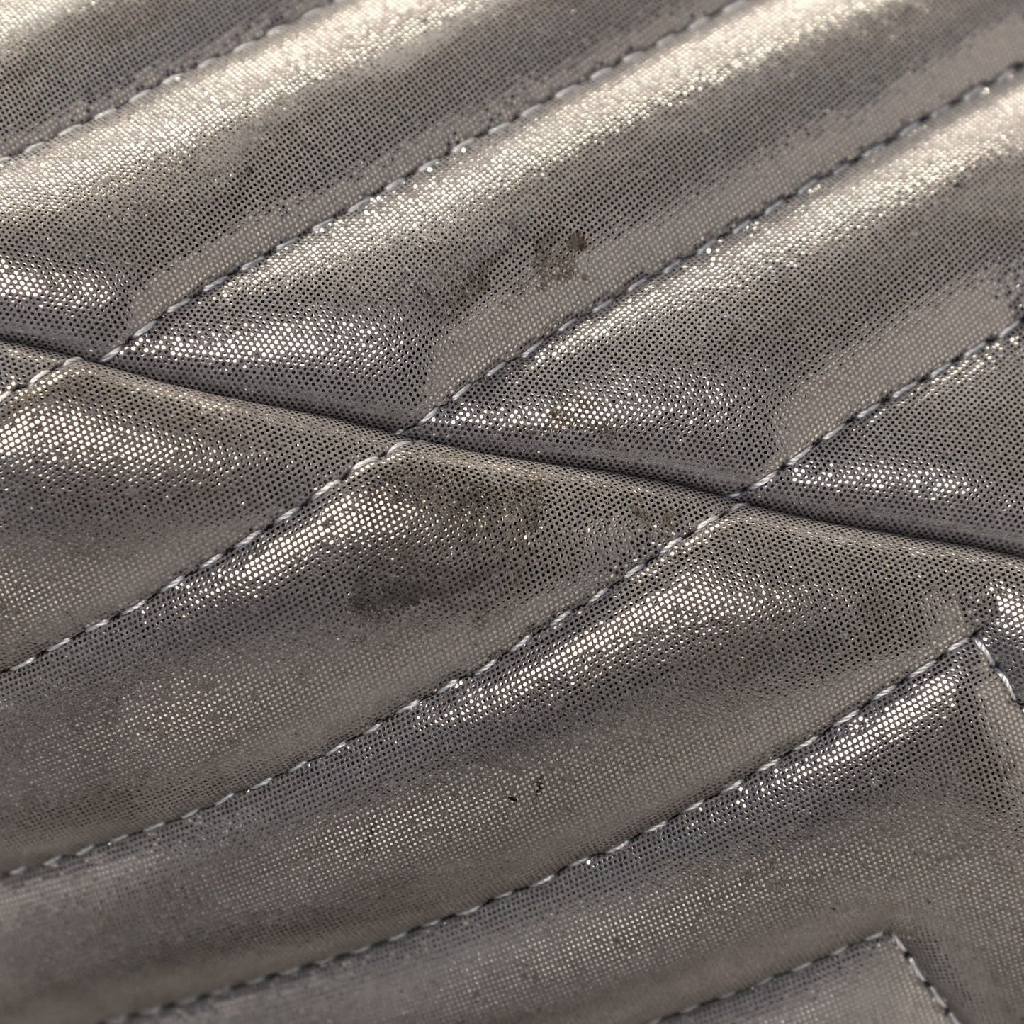 Iridescent Calfskin Chevron Small Urban Spirit Drawstring Bag Silver