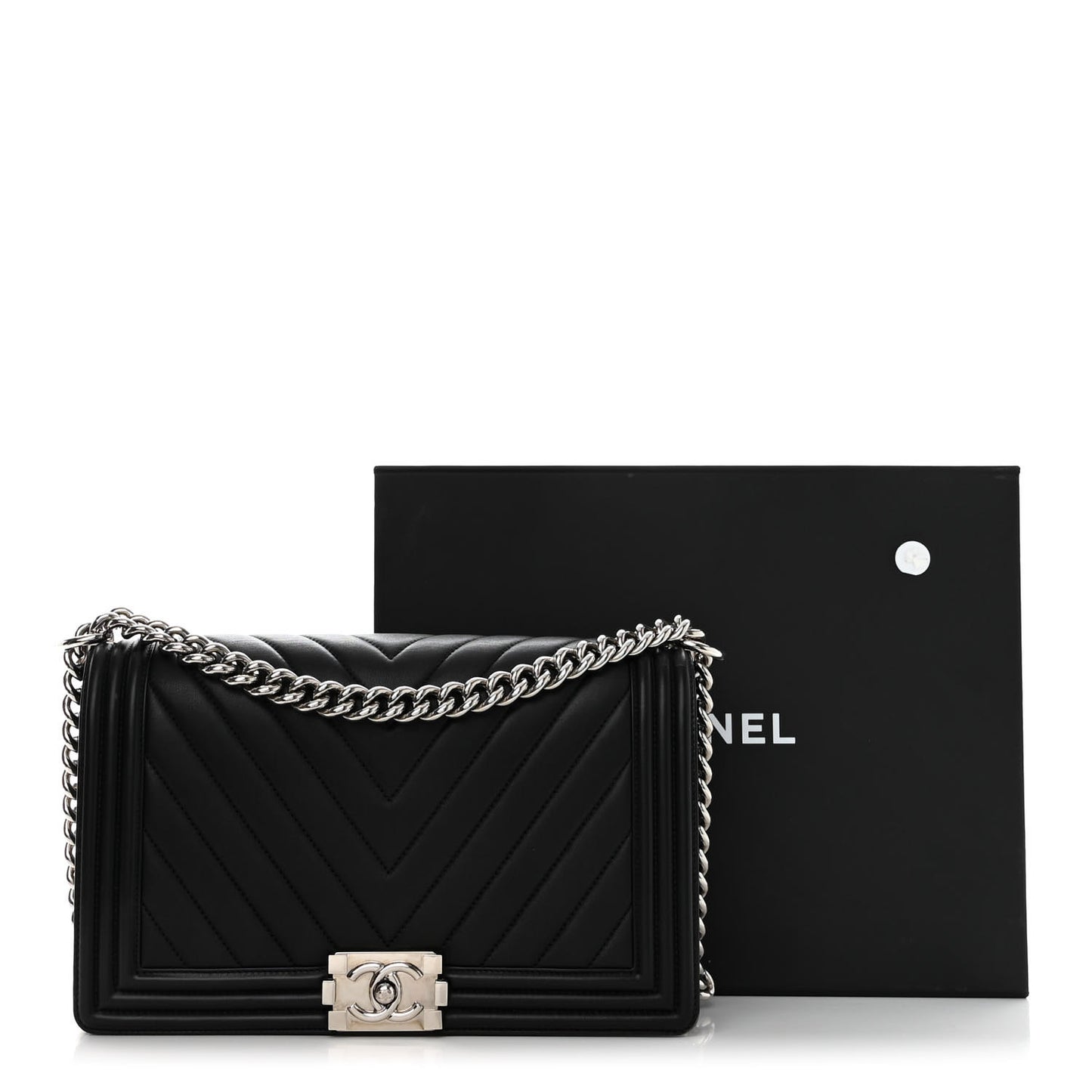 Calfskin Chevron Quilted New Medium Boy Flap Black