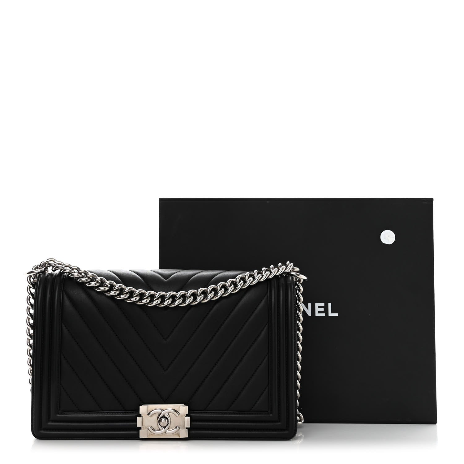 Chanel Calfskin Chevron Quilted New Medium Boy Flap Black 16 of 16