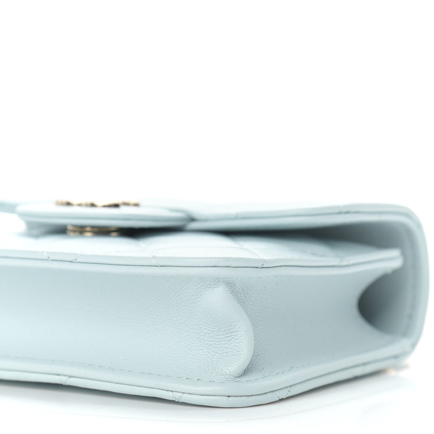 Lambskin Quilted Top Handle Flap Coin Purse With Chain Light Blue