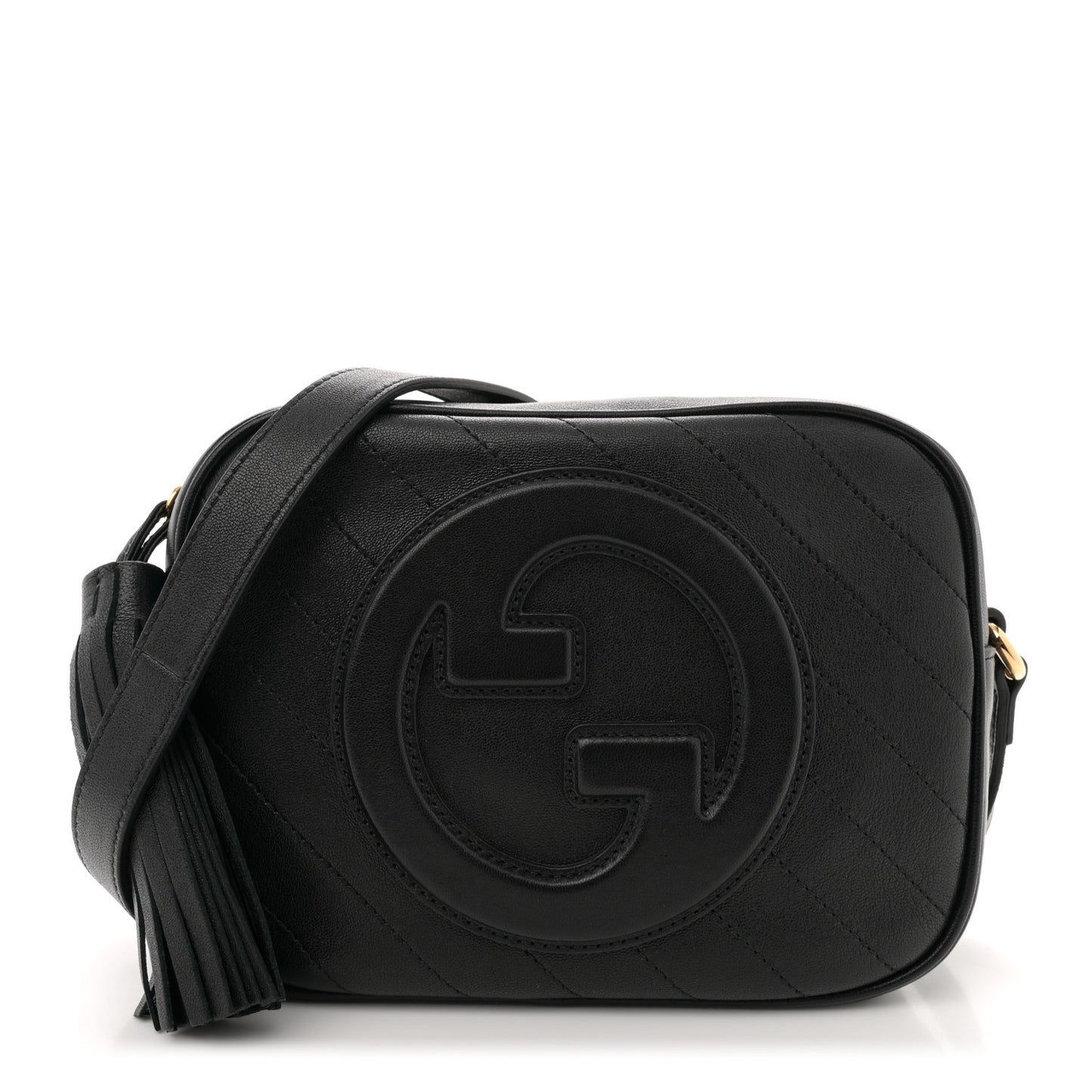 Sakai Be Green Calfskin Diagonal Stitched Small Blondie Shoulder Bag Black