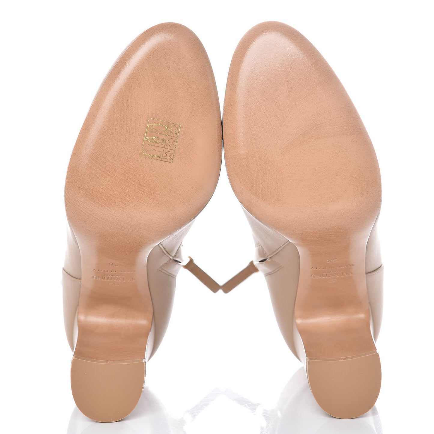 Nappa Rockstud Single Buckle 90mm Block Heel Ankle Boots 38 Camel Rose