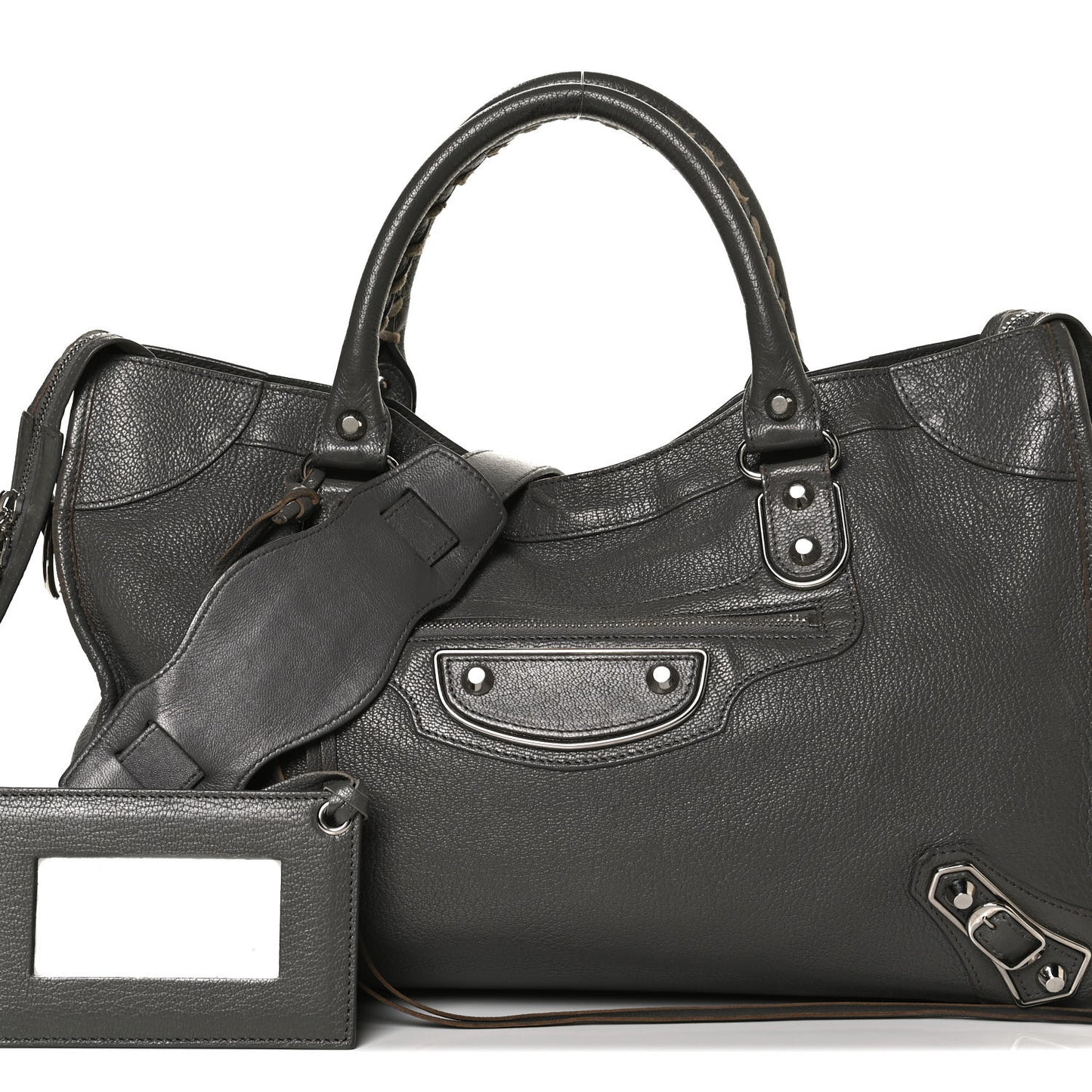 Chevre Silver Metallic Edge Hardware City Gris Acier