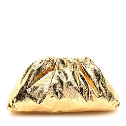 Bottega Veneta Metallic Crinkled Lambskin The Pouch Oversized Clutch Oro 1 of 9