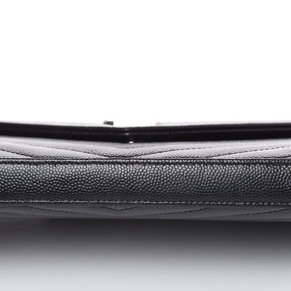 Saint Laurent Grain De Poudre Matelasse Chevron Monogram Chain Wallet Black 10 of 10