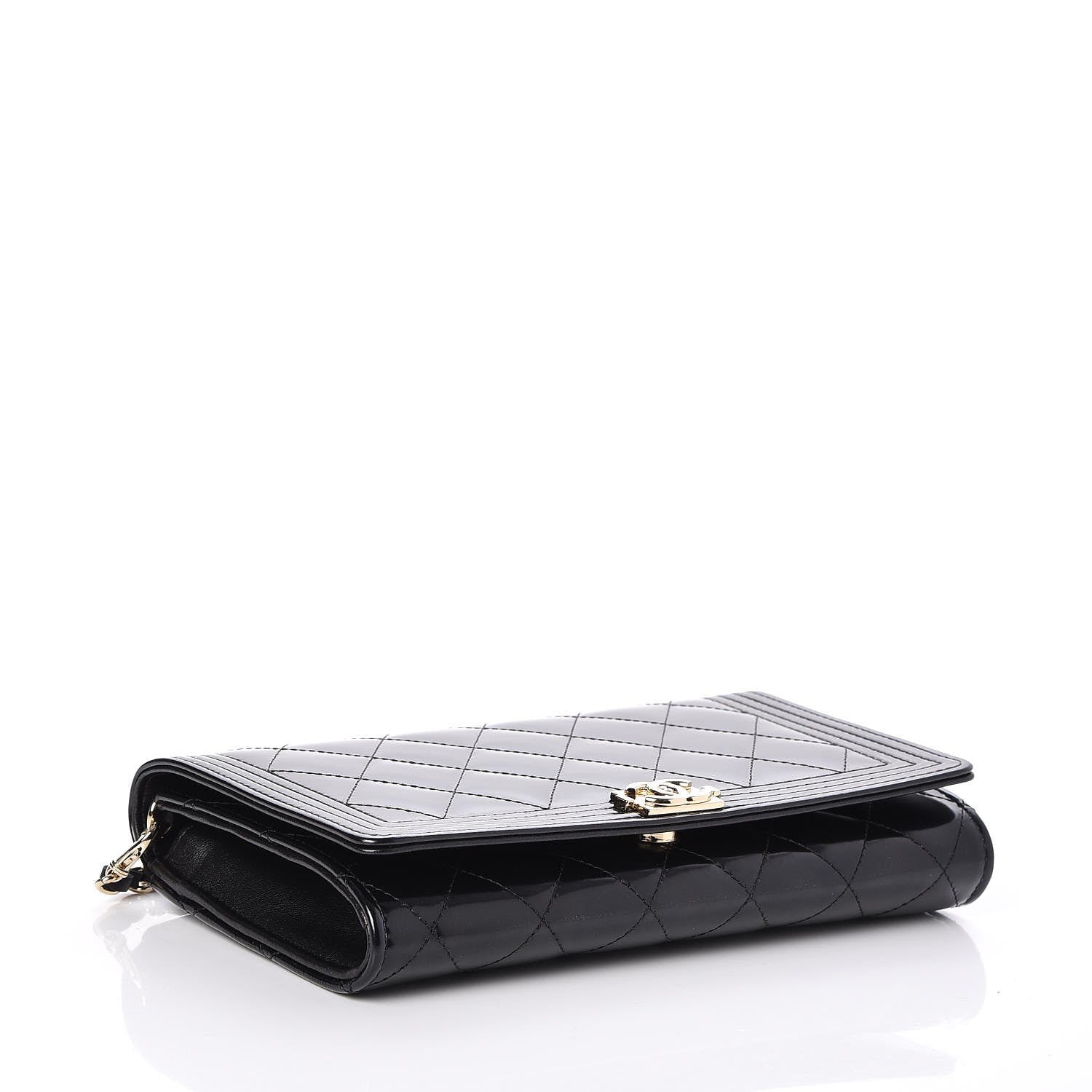 Chanel Patent Calfskin Quilted Boy Wallet on Removable Chain Black 4 of 9