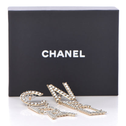 Chanel Crystal Cha-Nel Logo Drop Earrings Gold 5 of 5
