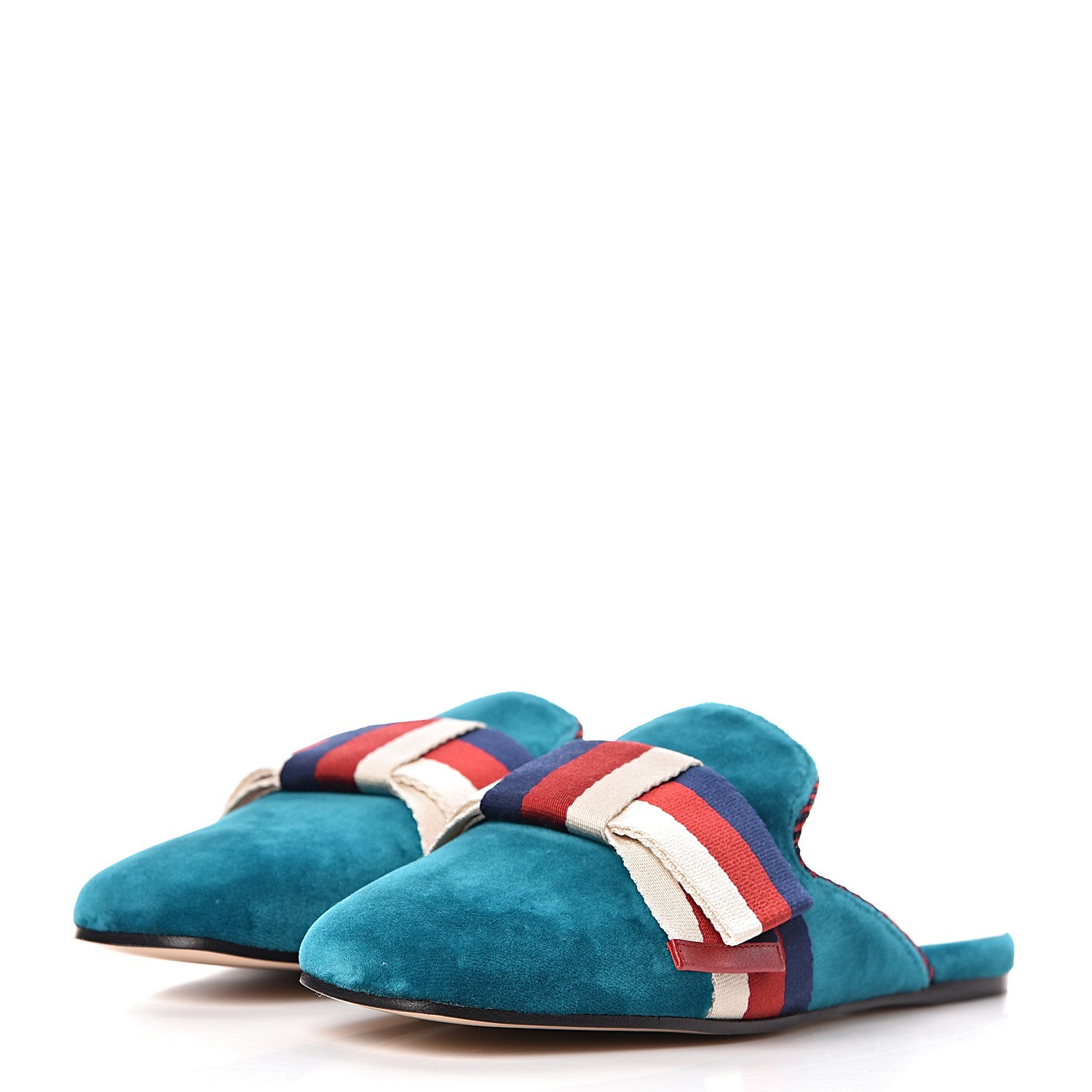 Gucci Softy Velvet Sylvie Bow Slippers 36.5 Pavone 3 of 8