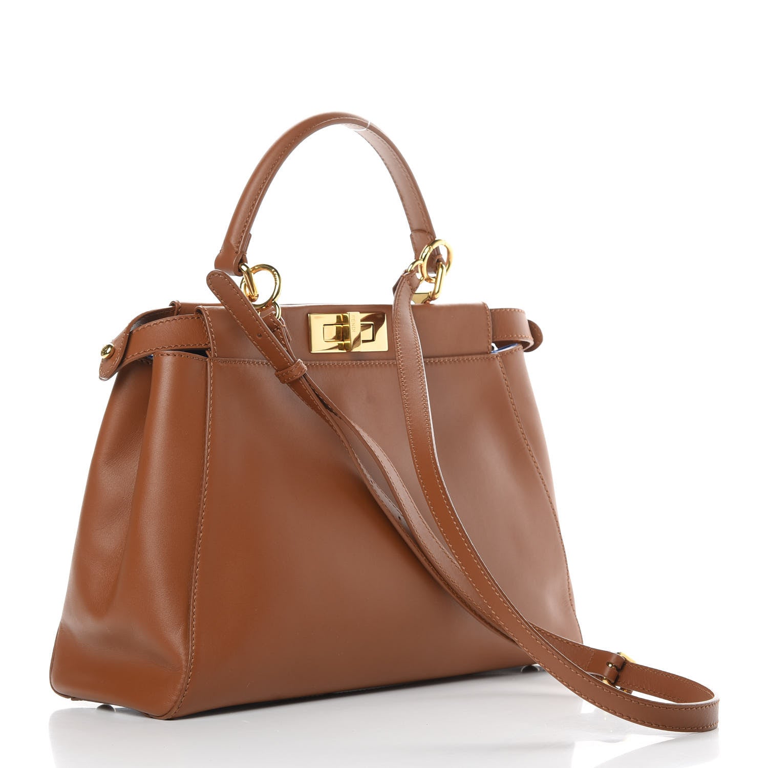 Fendi Vitello Morgan Shiny Nappa Medium Peekaboo Iconic Satchel Cuoio Bluette 4 of 13