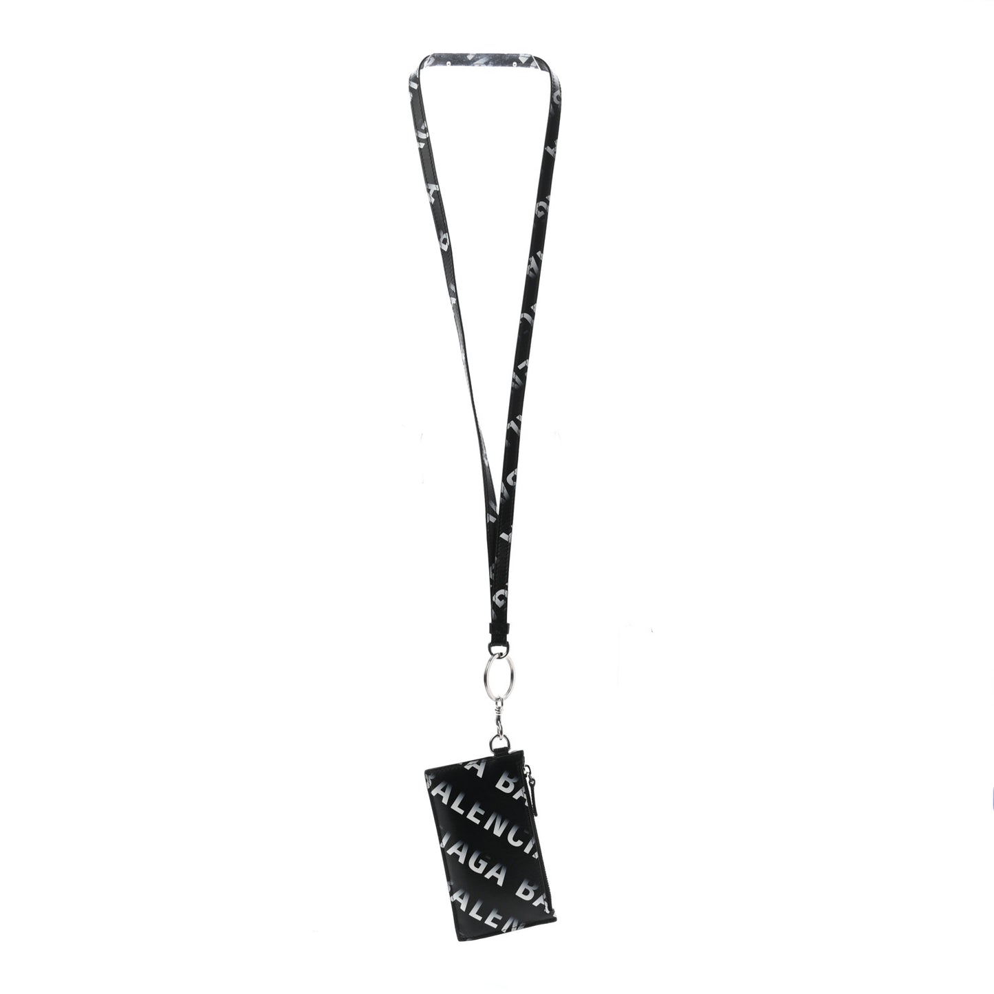 Smooth Calfskin Gradient Logo Cash Coin Card Holder On Keychain Black Grey