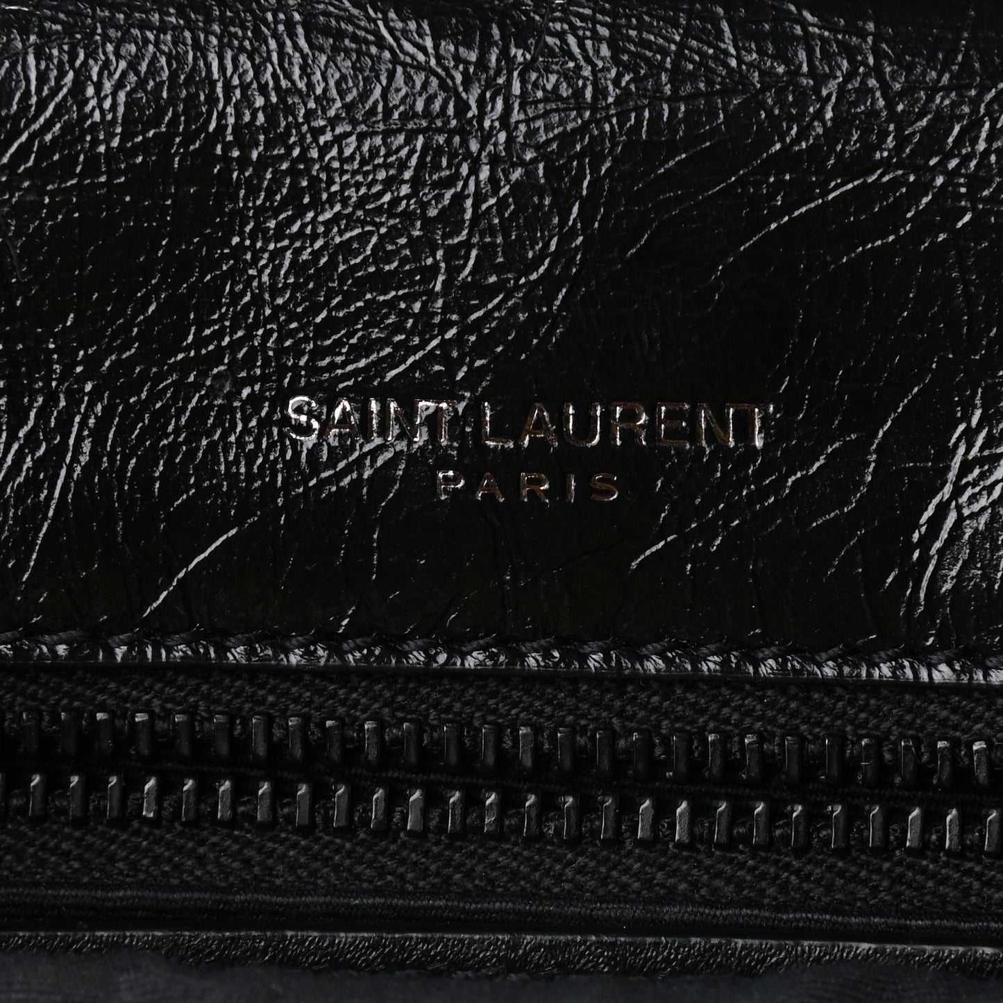 Crinkled Calfskin Matelasse Monogram Medium Niki Chain Satchel Black