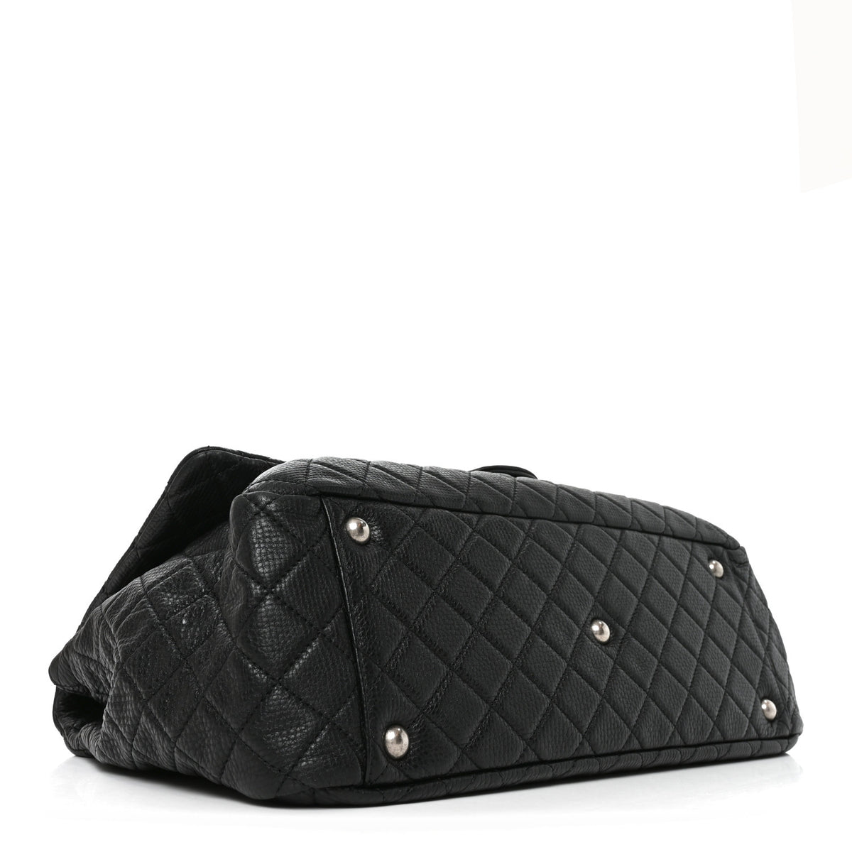 Grained Calfskin Quilted XXL Travel Flap Bag Black