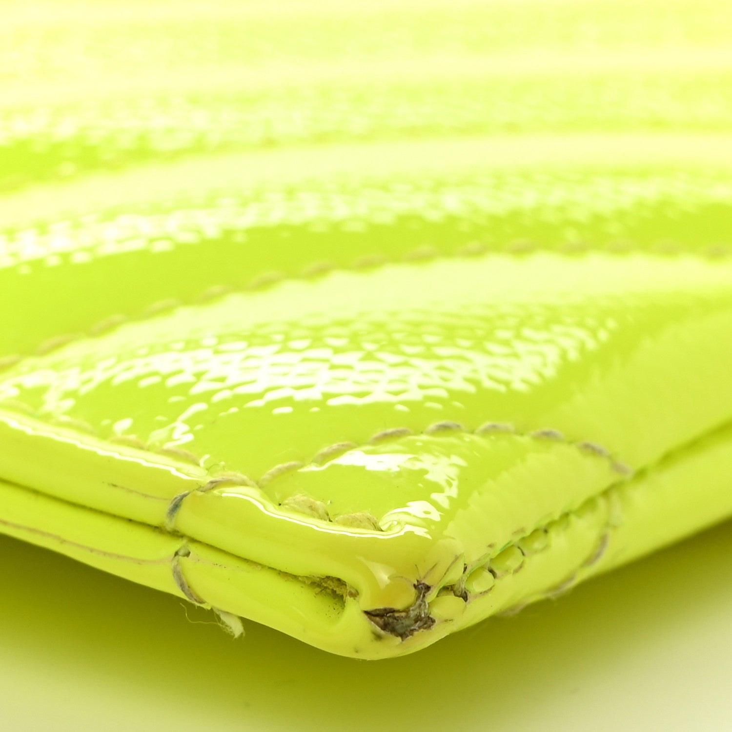 Saint Laurent Patent Grain De Poudre Matelasse Chevron Monogram Bill Pouch Neon Yellow 8 of 9