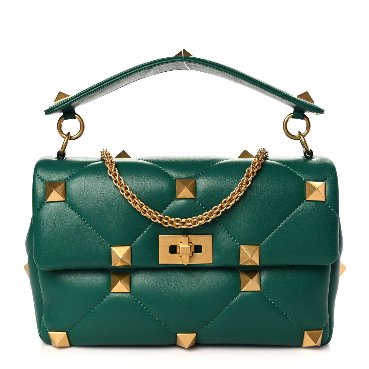 Valentino Garavani Nappa Large Roman Stud Shoulder Bag Jungle 1 of 8