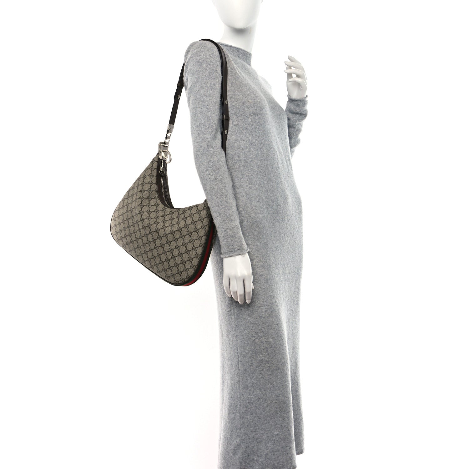 Gucci GG Supreme Monogram Textured Calfskin Web Large Attache Shoulder Bag Beige Ebony New Acero 2 of 9
