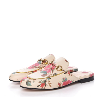 Gucci Calfskin Stamp Allover Rose Princetown Slippers 37 Ivory Multicolor 3 of 9