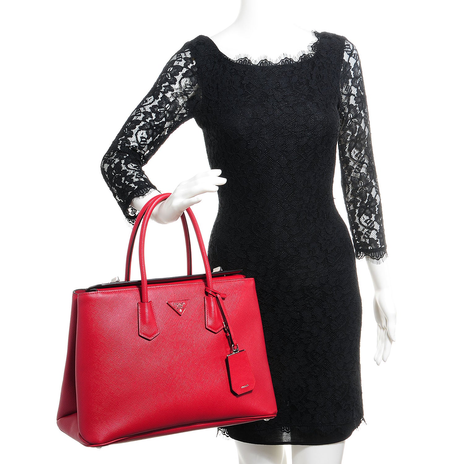 Prada Saffiano Cuir Twin Double Handle Tote Fuoco 2 of 12
