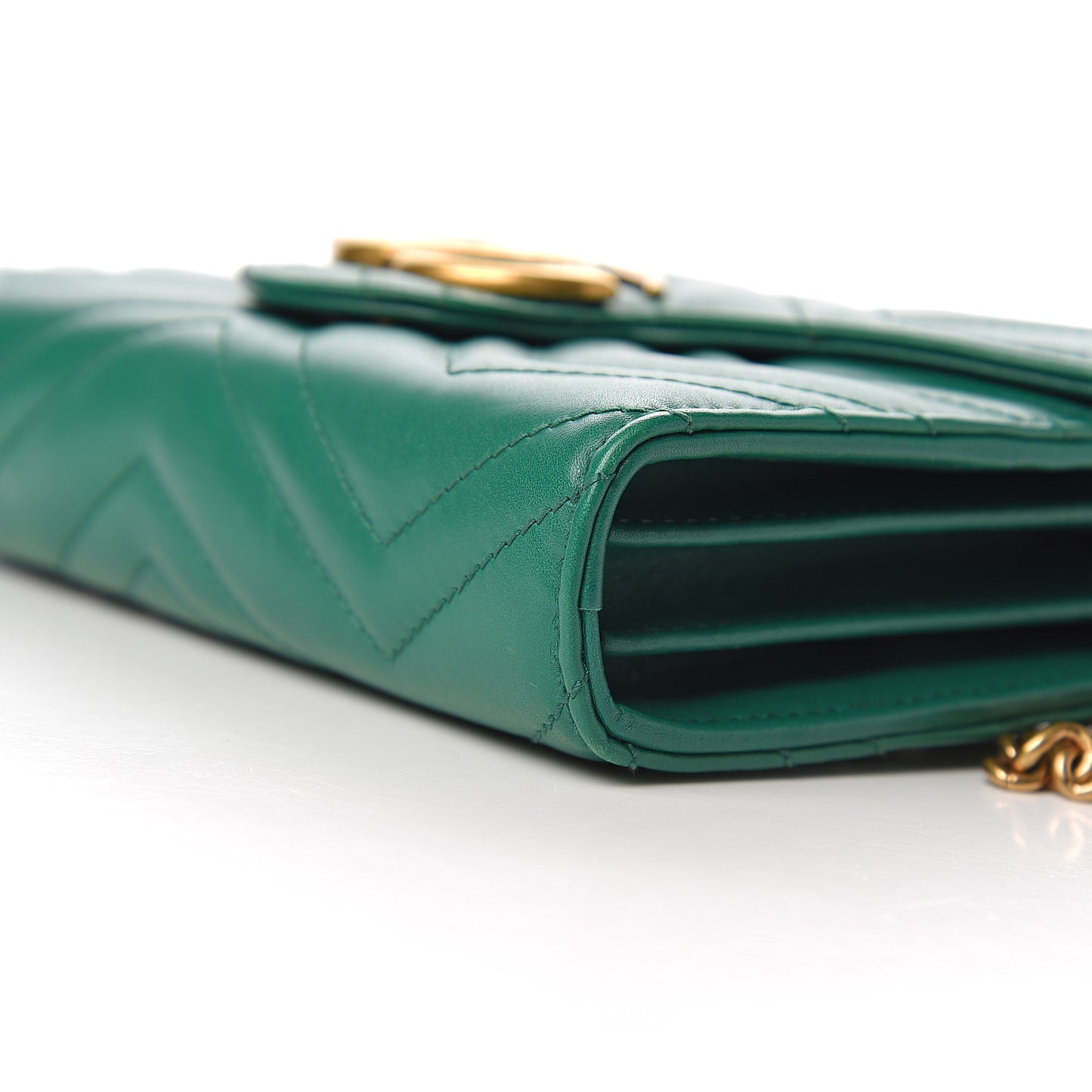 Calfskin Matelasse GG Marmont Chain Wallet Emerald Green