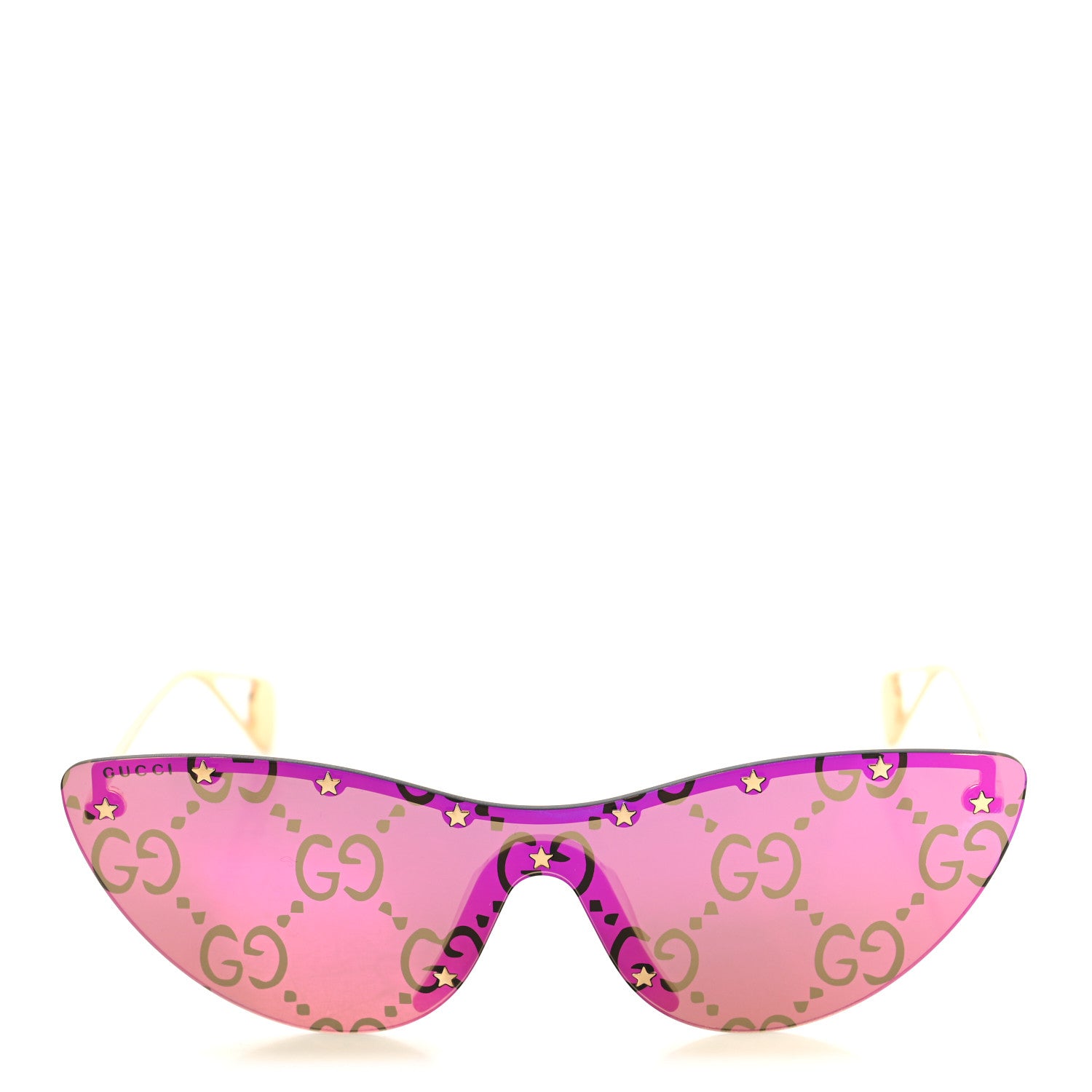 Gucci Metal Rimless Star Studded Monogram 90mm Cat Eye GG0666S Sunglasses Mirror Purple 2 of 7