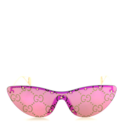 Gucci Metal Rimless Star Studded Monogram 90mm Cat Eye GG0666S Sunglasses Mirror Purple 2 of 7
