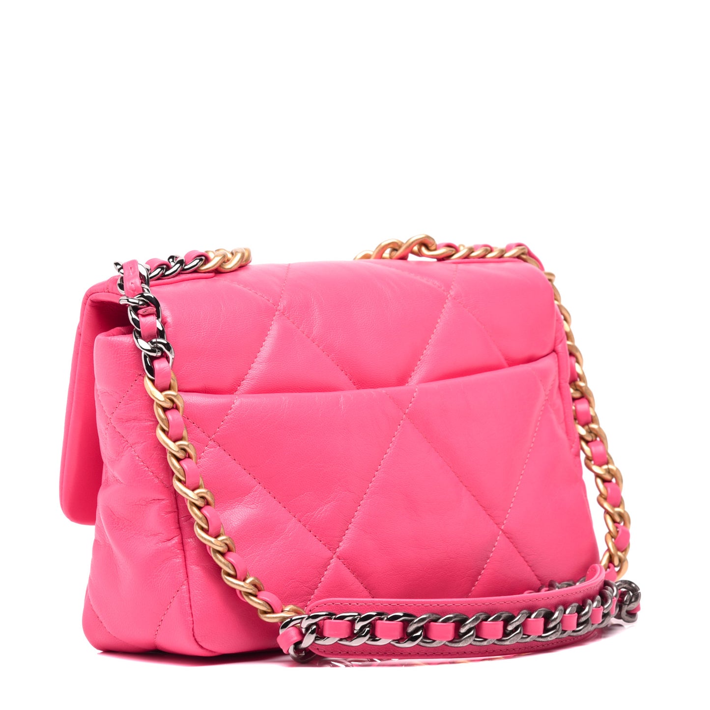 Shiny Goatskin Quilted Medium 19 Flap Pink