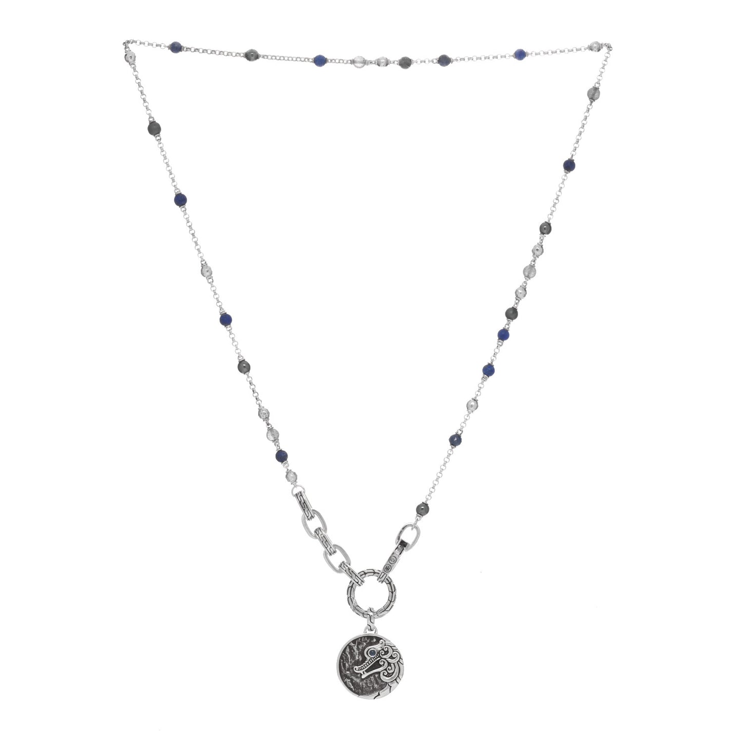 Sterling Silver Multi Gemstone Legends Naga Reticulated Pendant Necklace