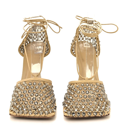 Bottega Veneta Mesh Nappa Crystal Embellished Sparkle Stretch Ankle Tie 90mm Sandals 40 Cane Sugar 2 of 7