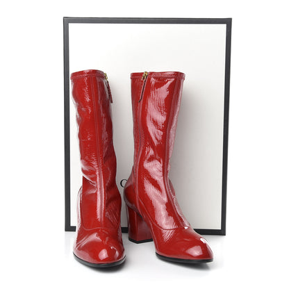 Gucci Patent Calfskin Stretch Boots 38.5 Hibiscus Red 10 of 10