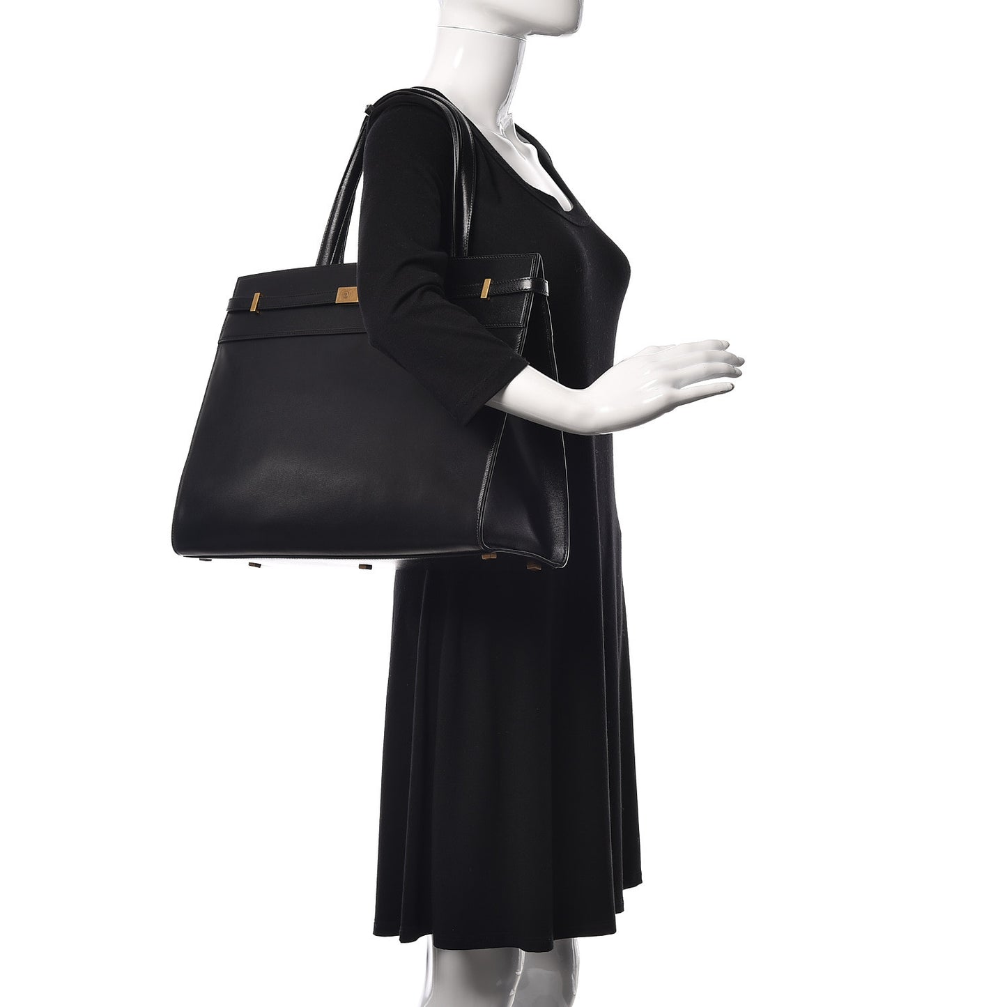 Calfskin Medium Manhattan Shopper Tote Black