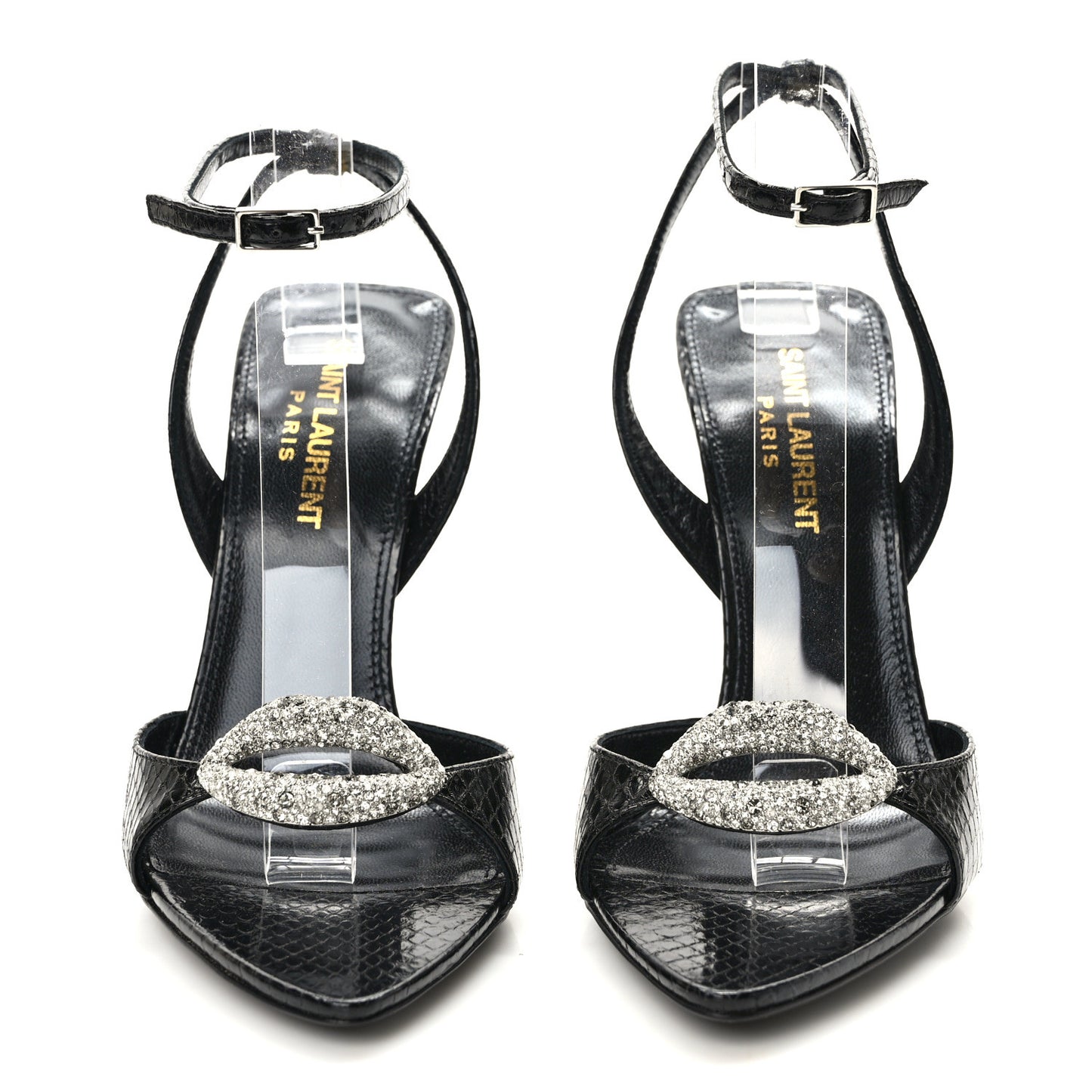 Ayers Snakeskin Embossed Crystal Giqua 115 Sandals 36.5 Black