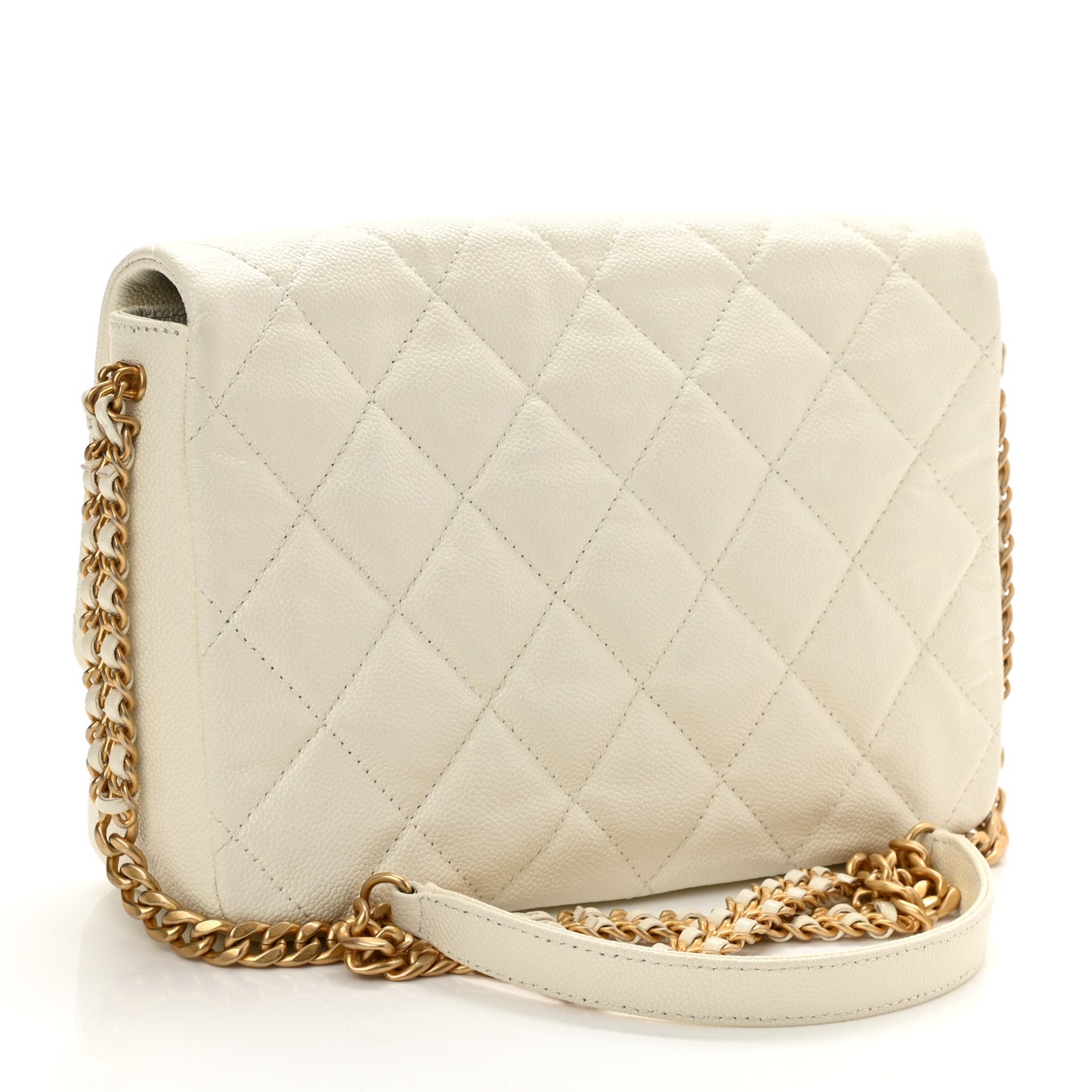 Shiny Caviar Quilted Large Chain Melody Flap White