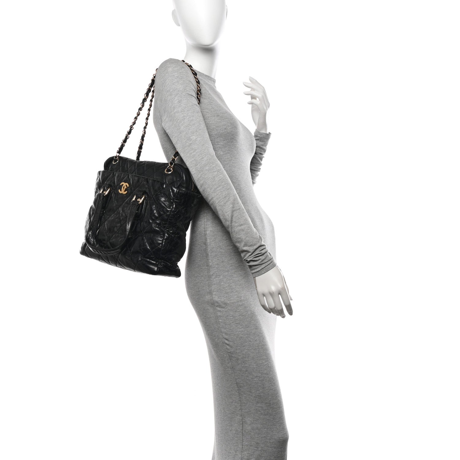 Chanel Glazed Calfskin Lambskin Quilted Portobello Tote Black 2 of 12