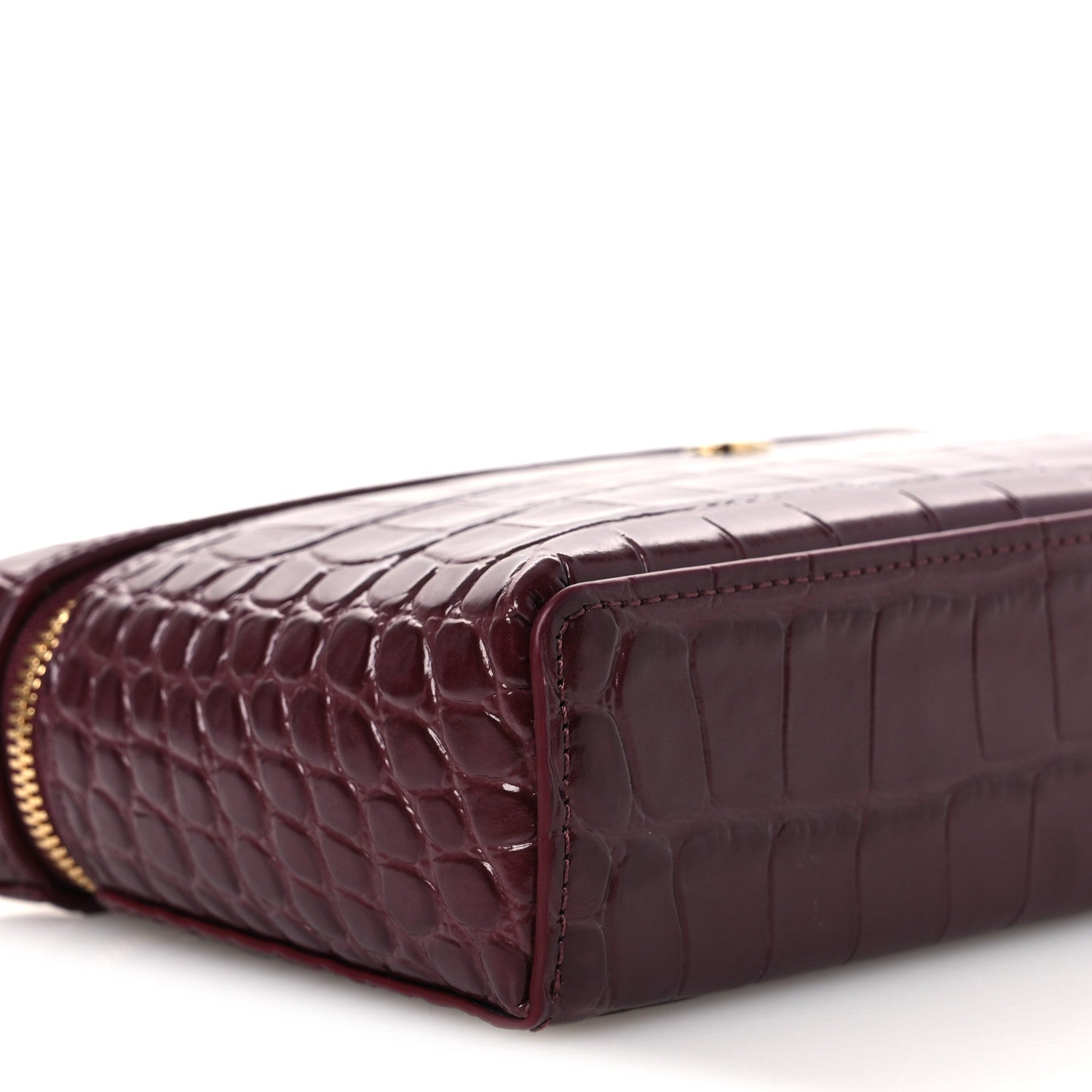Chanel Calfskin Crocodile Embossed Crococo Top Handle Slim Vanity Case With Chain Dark Burgundy 9 of 12