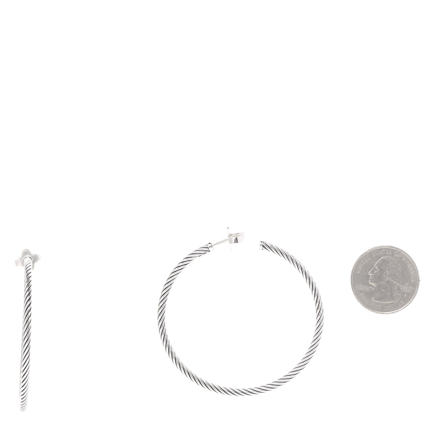 David Yurman Sterling Silver 14K Yellow Gold Medium Cable Classics Hoop Earrings 2 of 7