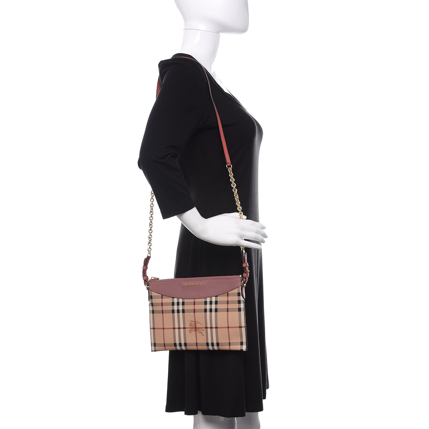 Burberry Haymarket Check Peyton Crossbody Clutch Bag Dusty Pink 2 of 11