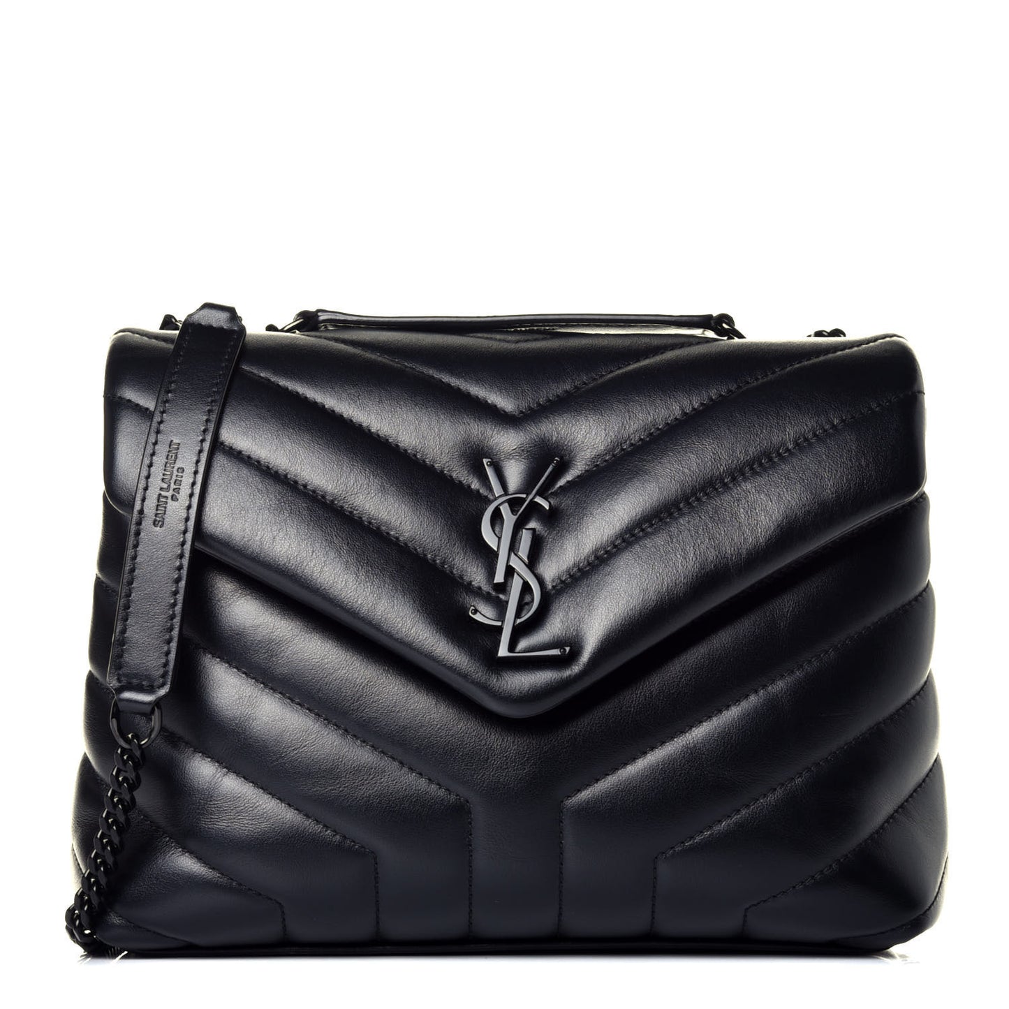 Calfskin Y Quilted Monogram Small Loulou Chain Satchel Black