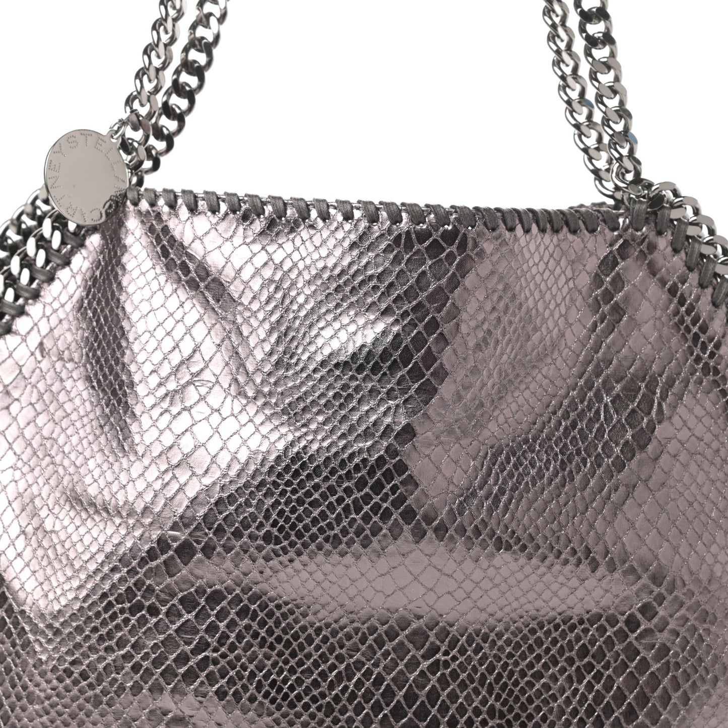 Metallic Snakeskin Print Small Falabella Tote Ruthenium