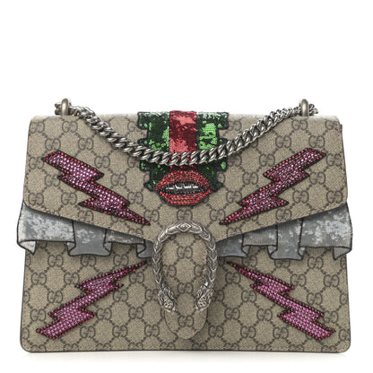 Gucci GG Supreme Monogram Lightning Embroidered Medium Dionysus Shoulder Bag Beige 1 of 12
