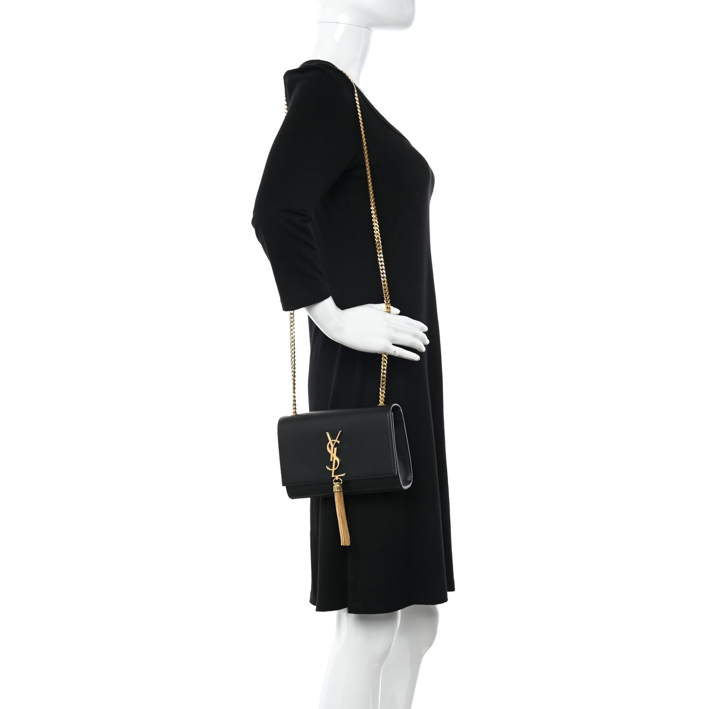 Calfskin Small Classic Monogram Kate Tassel Satchel Black