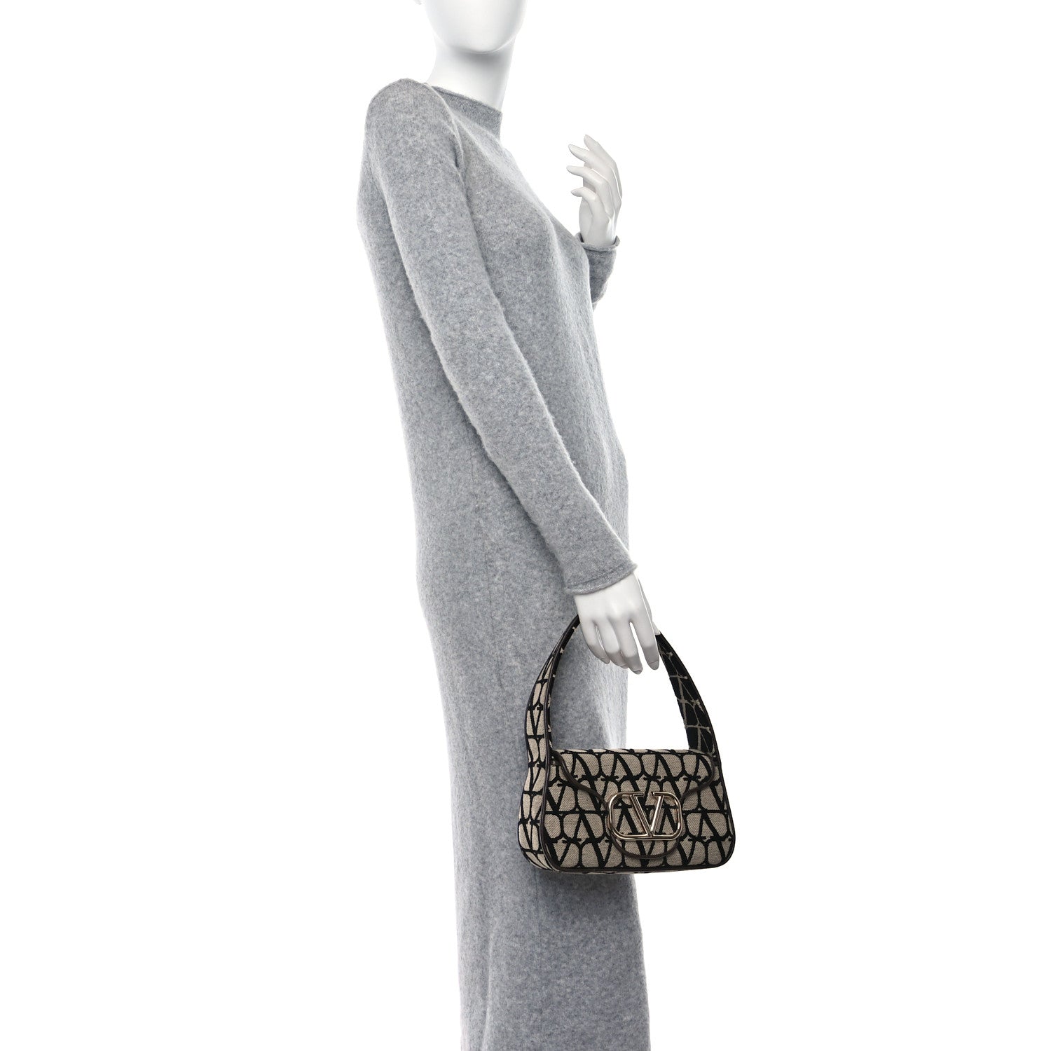 Valentino Garavani Toile Iconographe Goatskin Vlogo Small Loco Hobo Bag Naturale Black Fondant 2 of 8